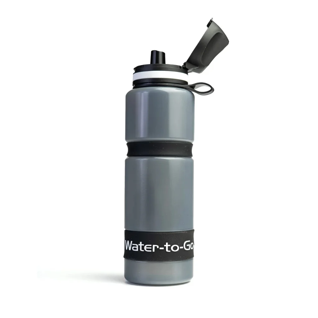 Zwarte/Witte Water-to-Go Eco-Active fles met waterfilter voor outdoor en reizen met open dop