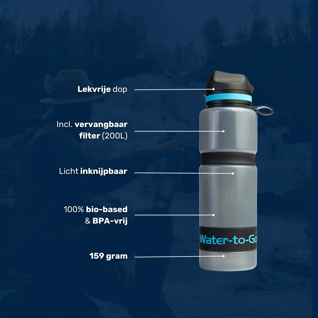 Licht inknijpbare, BPA-vrije en Biobased waterfilter outdoor fles met vervangbaar filter van 200 liter